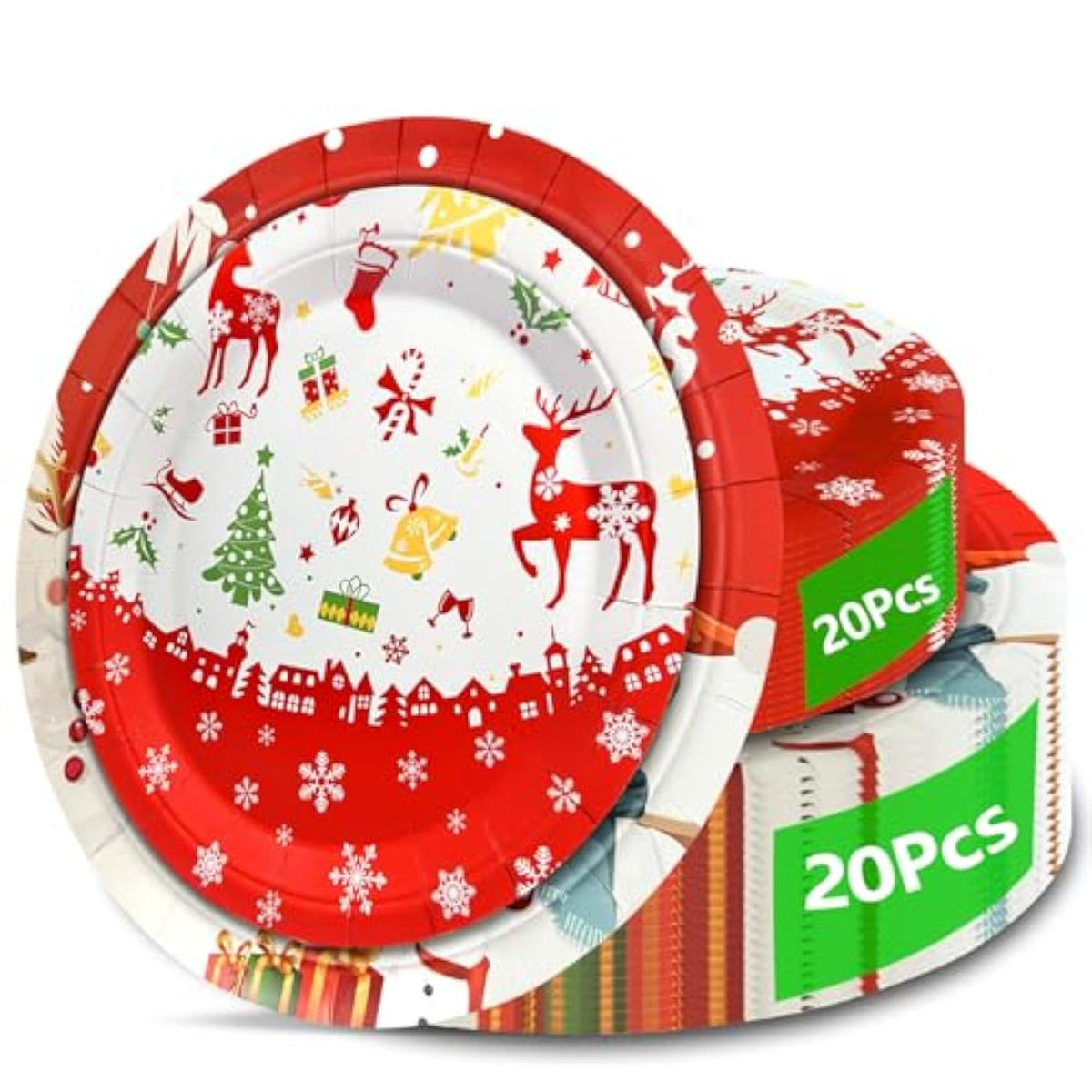 Christmas Paper Plates, 40Pcs Party Paper Plate Set Disposable Christma Party Food Dinner Dessert Plates Tableware Decorations Favors, Including 20Pcs 9" And 20Pcs 7" For Christmas Plate