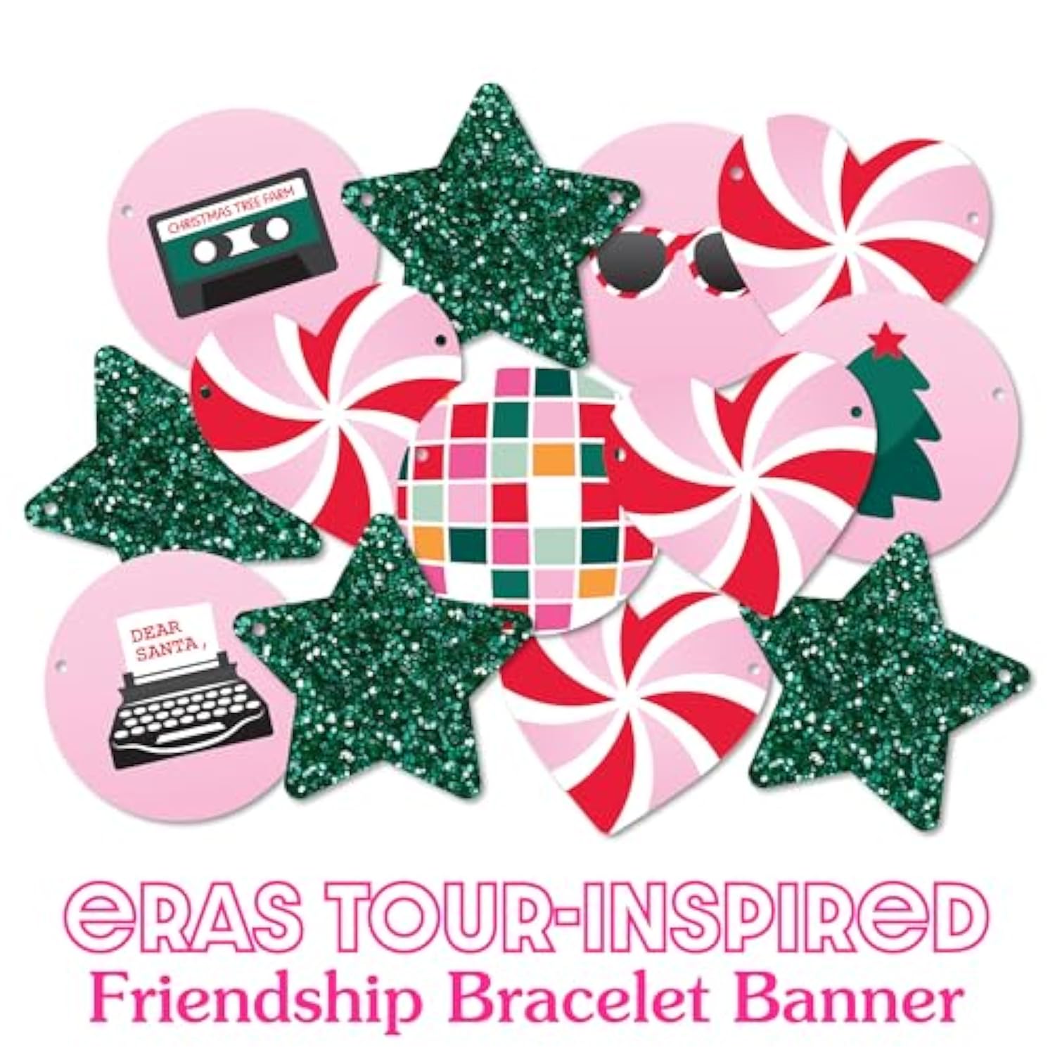 In My Merry Era Banner, Christmas Party Decorations, Xmas Holiday Backdrop, Large Holiday Friendship Bracelet Banner, 28 Pieces