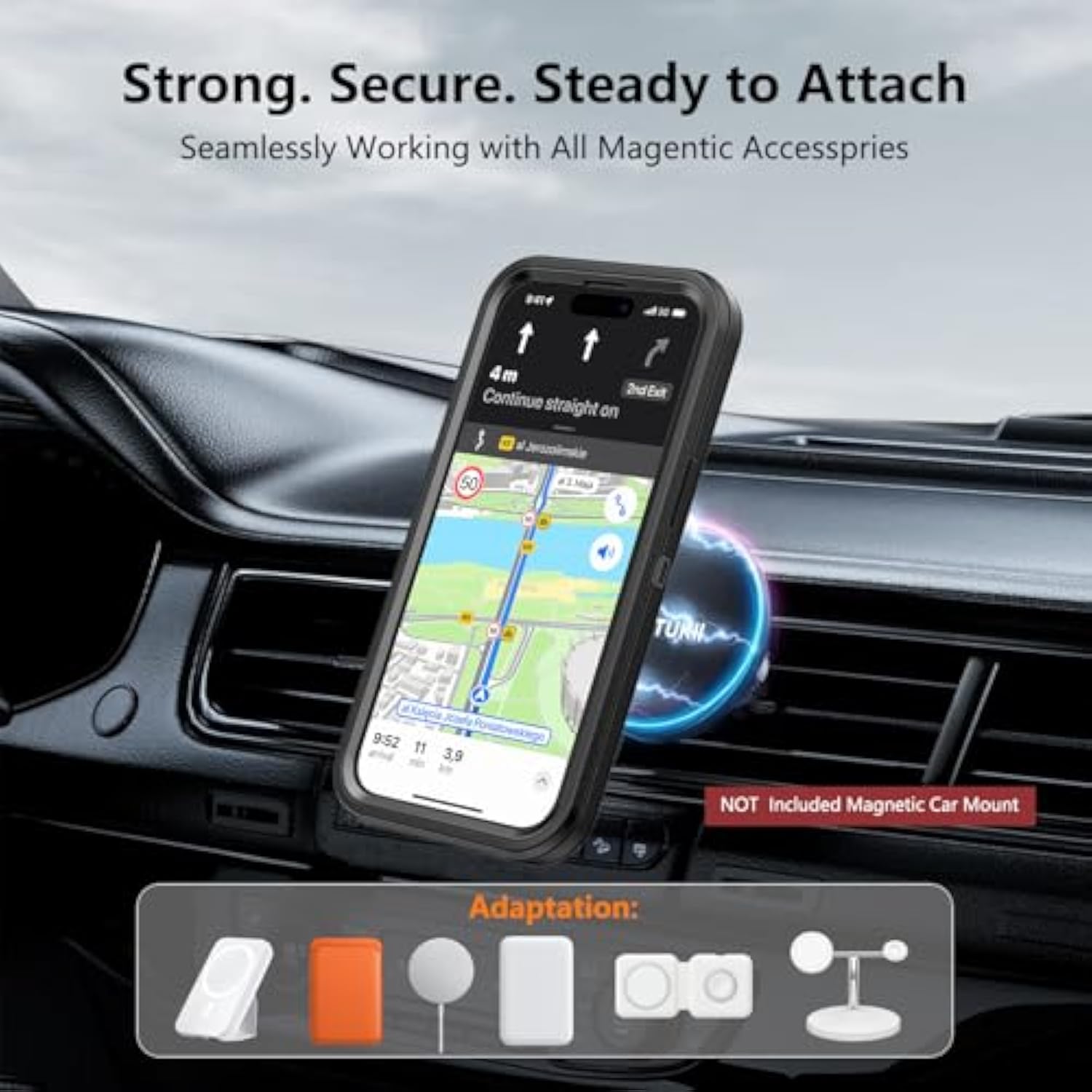 Magnetic Case With Belt Clip Holster, Heavy Duty Protective Phone Case, Shockproof Magnetic Phone Cover For 13/14/15 6.1" Dark Black