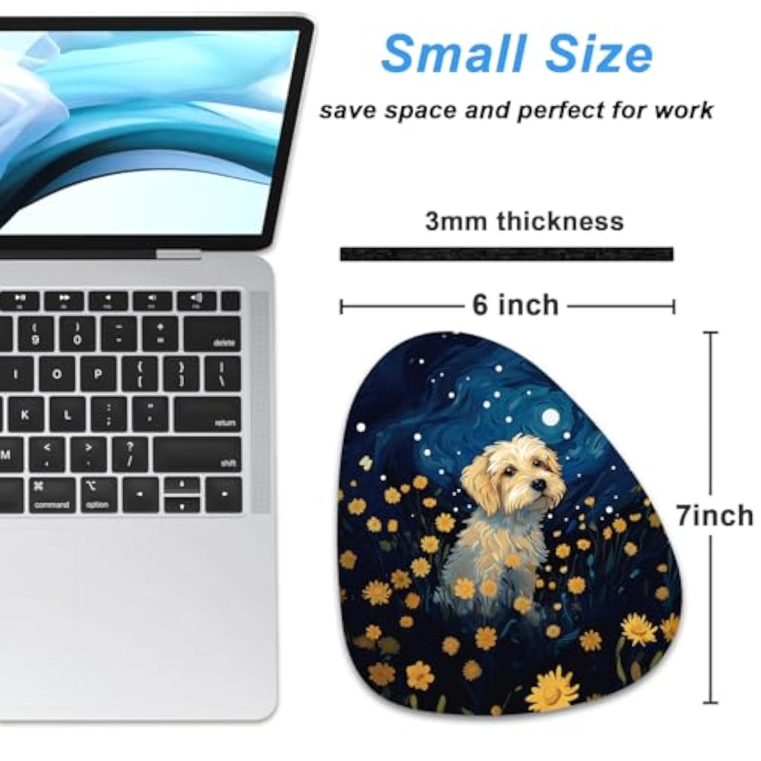 Small Mouse Pad 6 X 7 Inch, Irregular Mini Mouse Pad With Non-Slip Rubber Base, Waterproof Compact Mouse Mat For Laptop Computer Wireless Mouse Keyboard Home Office Travel, Starry Sky Dog