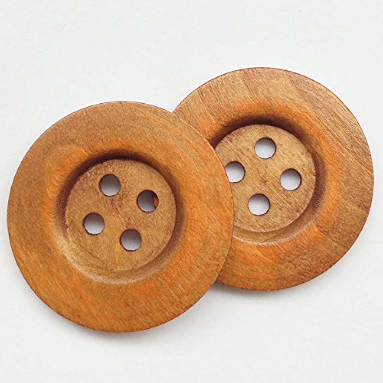 20Pcs Big Size 50Mm 2" Light Brown Round Wood Buttons 4 Holes Craft Se