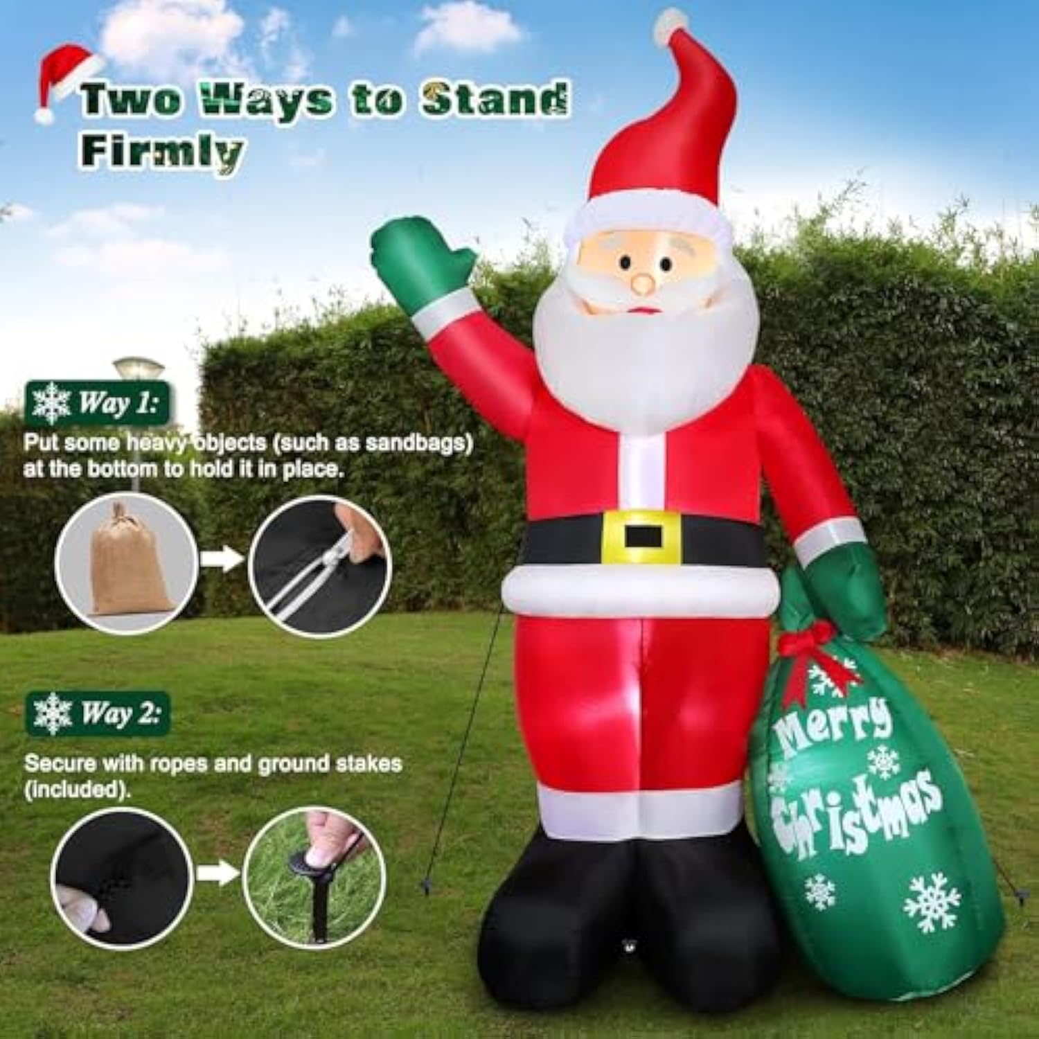 8 Ft Christmas Inflatable Santa Claus Outdoor Decors For Yard, Xmas Blow Up Santa Decoration With Gift Bag, Built-In Led