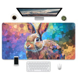Large Colorful Rabbit Mouse Pad, Artistic Mosaic Design, Extended Gaming Desk Mat, 31.5 X 15.7 Inches, Non-Slip Base