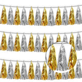 3P Gold Silver Tassel Banner Garland Metallic Foil Fringe Banner Tinsel Tassels Streamer Banner Backdrop For Parade Floats, Graduation Decorations, Father' Day, Halloween, Christmas Decorations