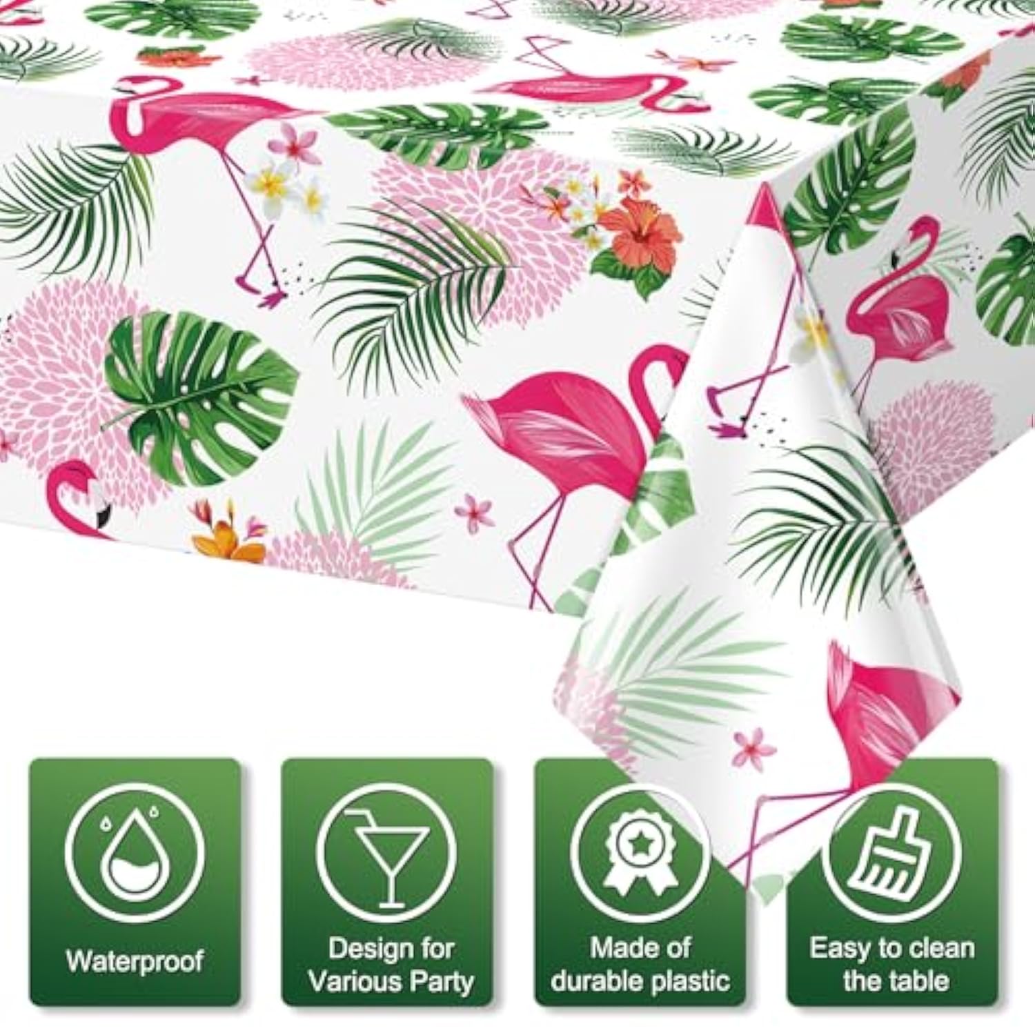 3 Pack Summer Flamingo Tablecloth Party Decorations, Hawaiian Tropical Plastic Table Cloth, Disposable Luau Table Cover For Summer Flamingo Picnic Birthday Party Supplies Decorations, 54” X 108”
