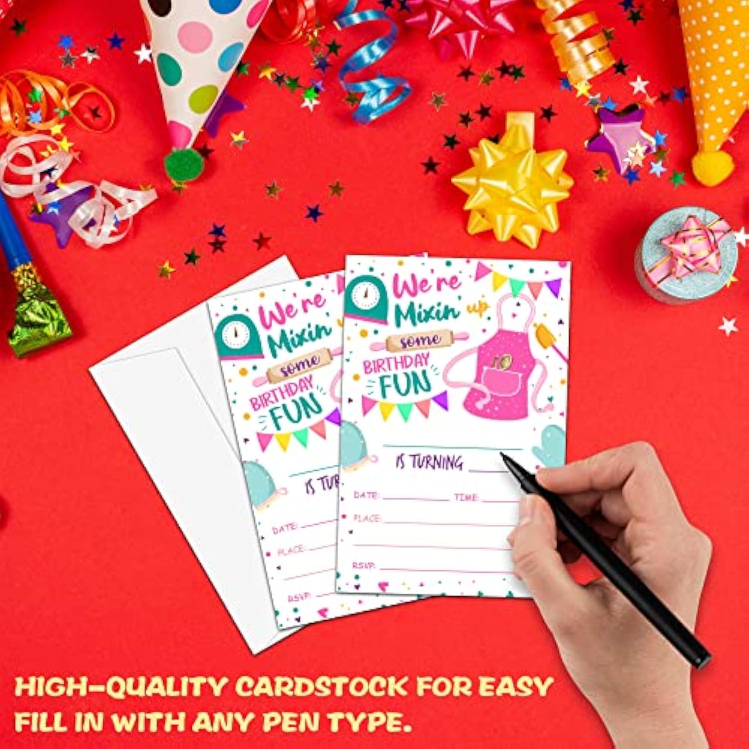 Baking Birthday Party Invitation, Kitchen Themed Fill-In Invites For Teens Boys & Girls, 20 Invitations With Envelopes (4" X 6"), Kids Cooking Party Favors Decorations And Supplies -57