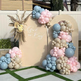 Gender Reveal Balloon Arch Garland Kit, 140Pcs Dusty Pink Misty Blue White Sand Nude Balloons For Boho Neutral Baby Shower Boy Or Girl Gender Reveal Birthday Bear Theme Party Decorations