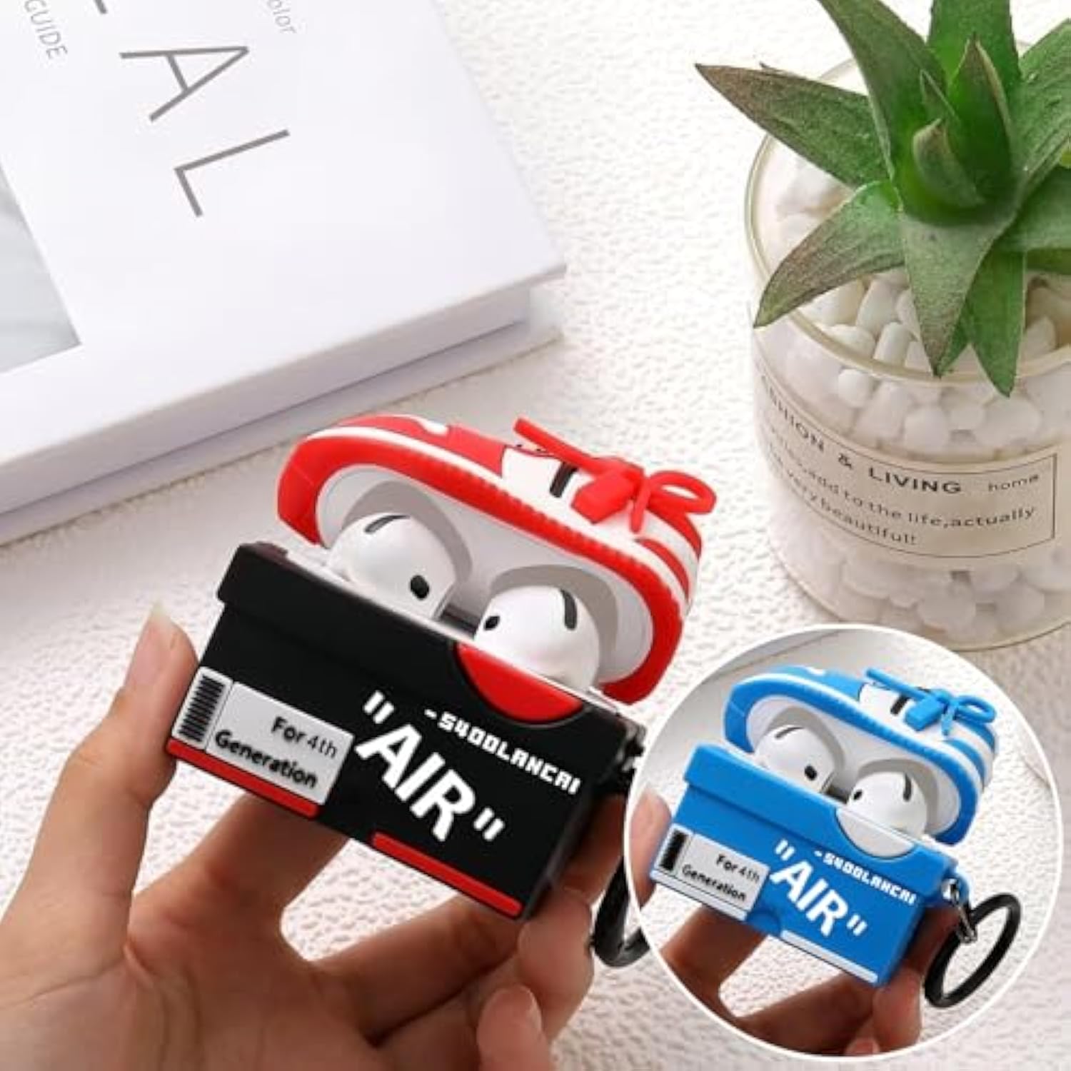[2Pack] For Apple Airpods 4Th Generation Case Cover(2024), Cute Cartoon Shoe Box Soft Silicone Protective Cases For Airpods 4 Case With Keychain For Women Men?Red+Blue