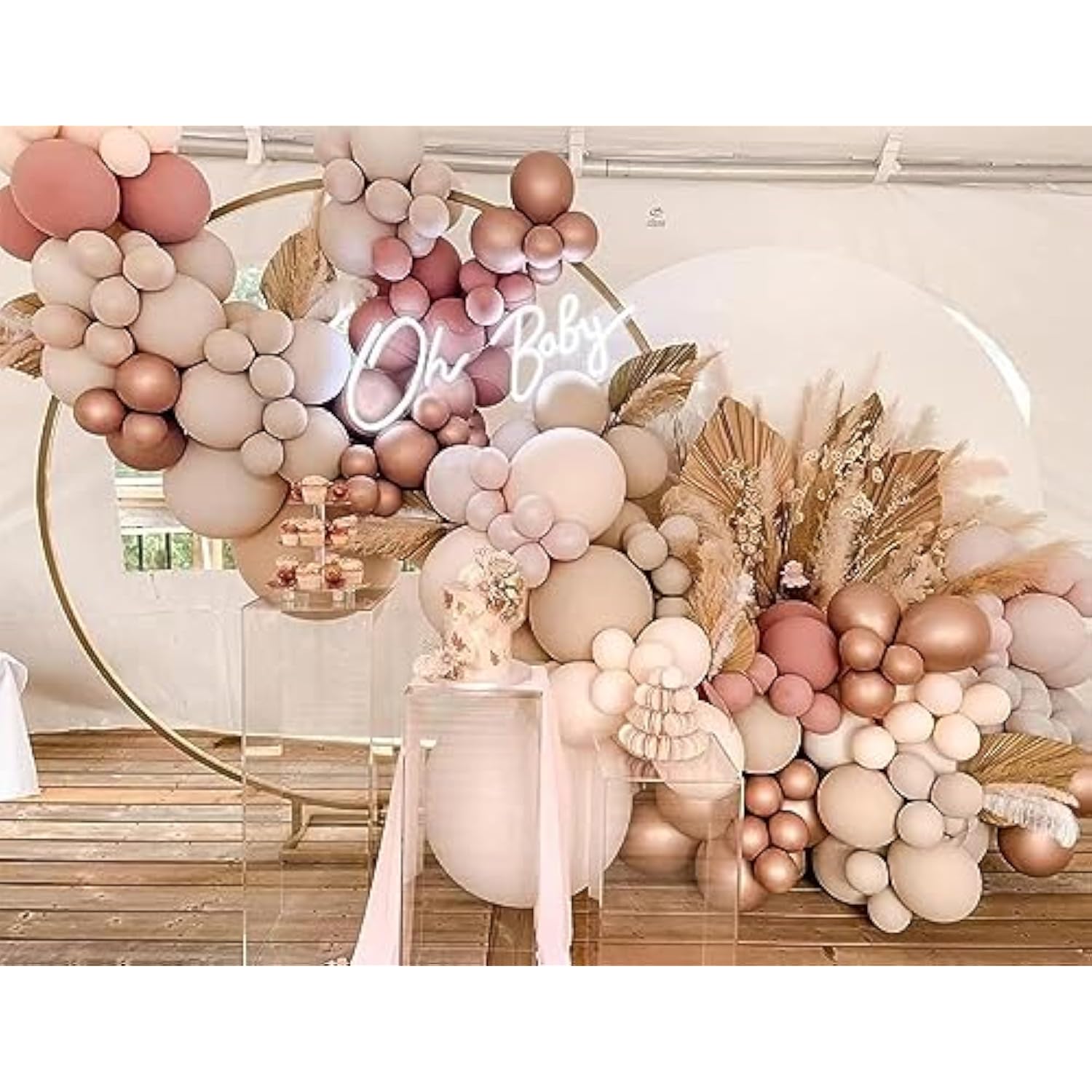 154 Pcs Boho Rose Gold Balloon Garland Arch Kit Double Stuffed Blush Dusty Rose Pink Balloons