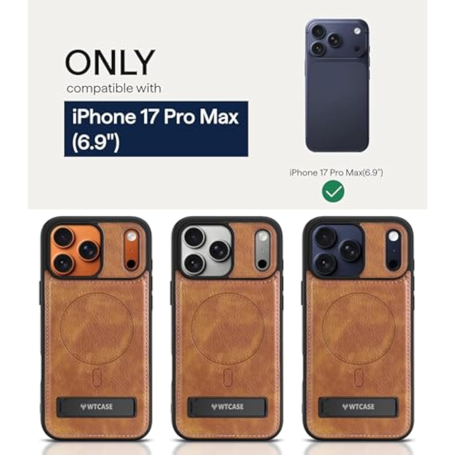 Magnetic For Iphone 17 Pro Max Leather Case,Built-In Invisible Stand [Compatible With Magsafe] Protective Slim Kickstand Phone Cover For Iphone 17 Pro Max,Brown