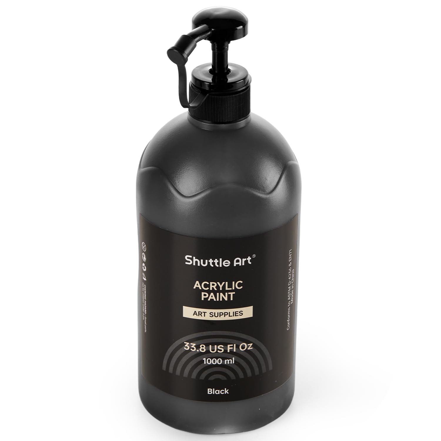 Black Acrylic Paint, 33.8Oz/1000Ml Large Capacity Pump Bottle With Cover, High Coverage True Black, Fast Drying Non-Toxic Art Paint For Artists, Students, Kids & Diy Crafts