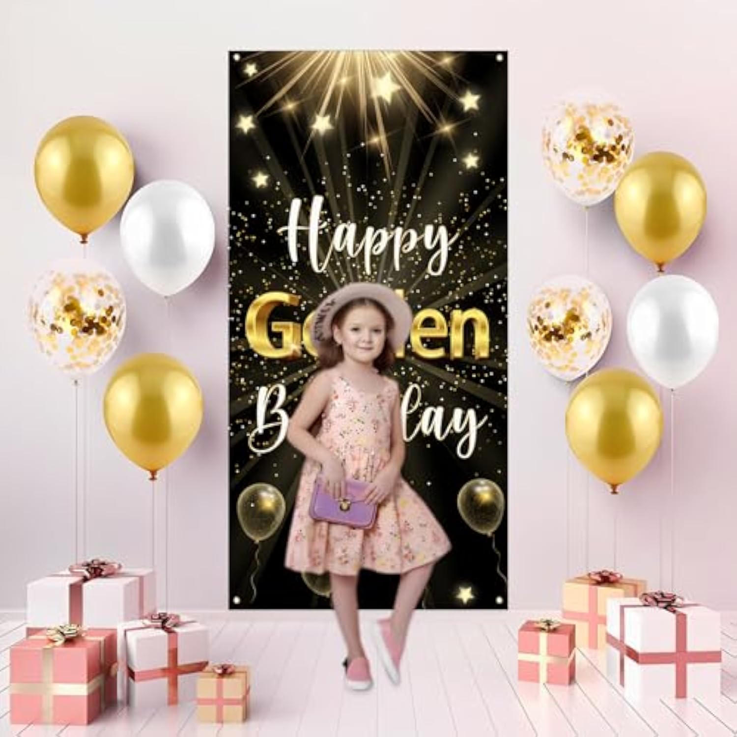 Happy Golden Birthday Banner, Golden Birthday Door Banner Decorations, 5Th 6Th 21St 24Th 25Th 28Th 30Th 50Th 60Th Bday Party Sign