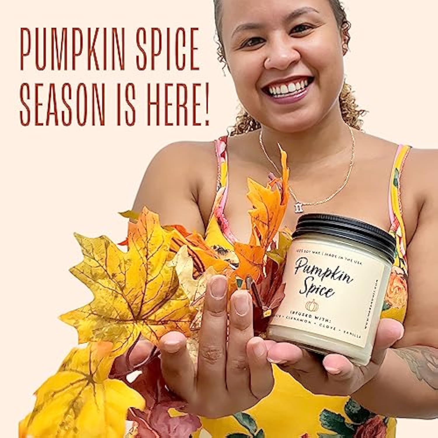 Pumpkin Spice Fall Candles For Home Scented – Vanilla, Pumpkin, Cinnamon, Clove – Perfect Home Décor Gifts For Autumn, Holiday, Christmas, Winter - 9Oz, Soy Wax, 50 Hour Burn