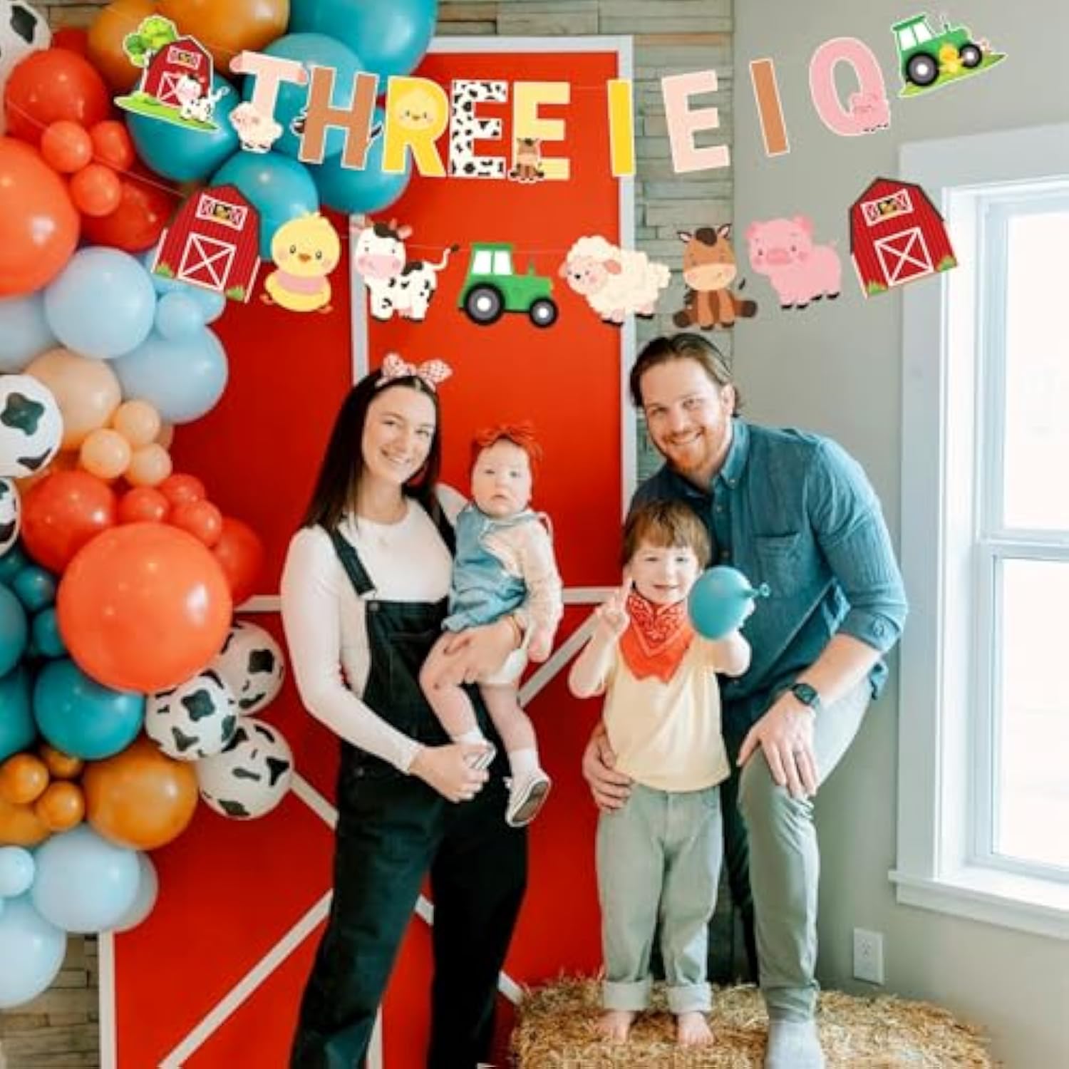 Farm 3Rd Birthday Decorations, Three I E I O Farm Animals Banner For Barnyard Birthday Party Supplies