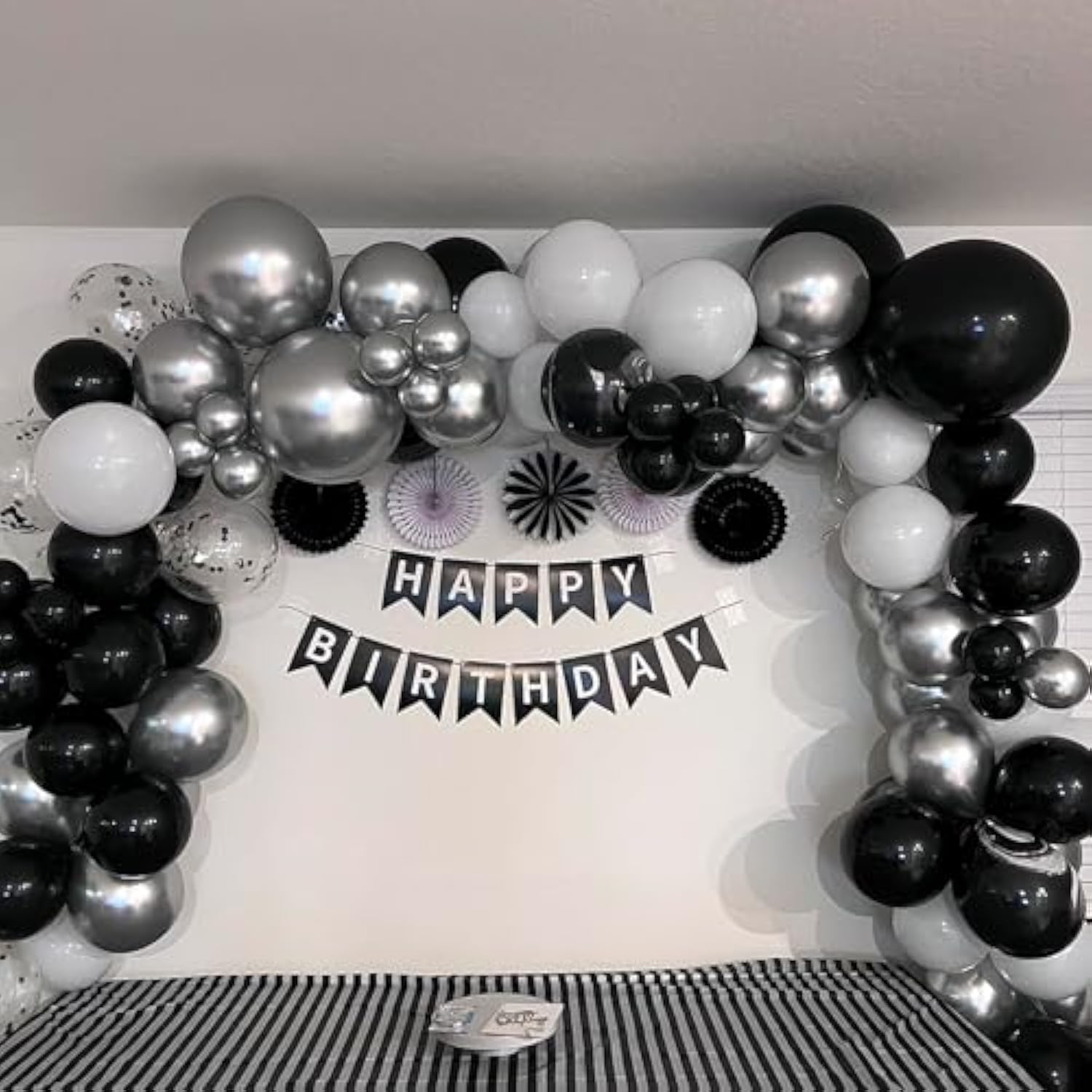 Black & Silver Balloon Garland Kit: NYE 2025, Graduation, Wedding Decor