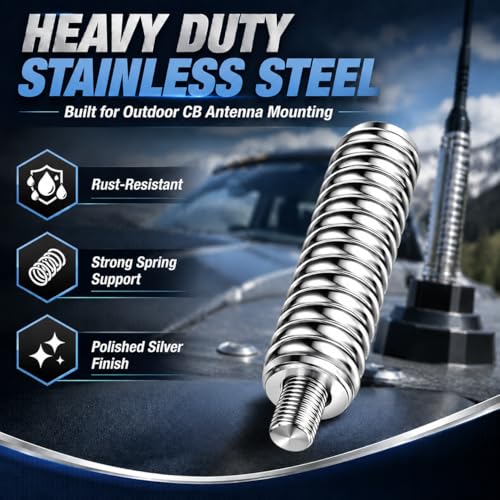 SS-3H CB Antenna Spring Mount Heavy Duty Stainless Steel CB Springs (2PCS) fit Mobile/in-Vehicle CB Radio Antenna Mount up to 60" Long and 3/8", 24