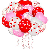 90 Pieces Valentine'S Day Balloons Kit Heart Shaped Pink Red Heart Print Latex Confetti Balloons For Valentine Party Supplies Decorations