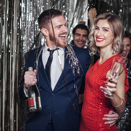 2 Pack Foil Curtain Backdrop Black Metallic Tinsel Foil Fringe Curtains Photo Booth Props for Birthday Wedding Engagement Baby Shower Bachelorette Christmas Holiday Celebration Party Decorations