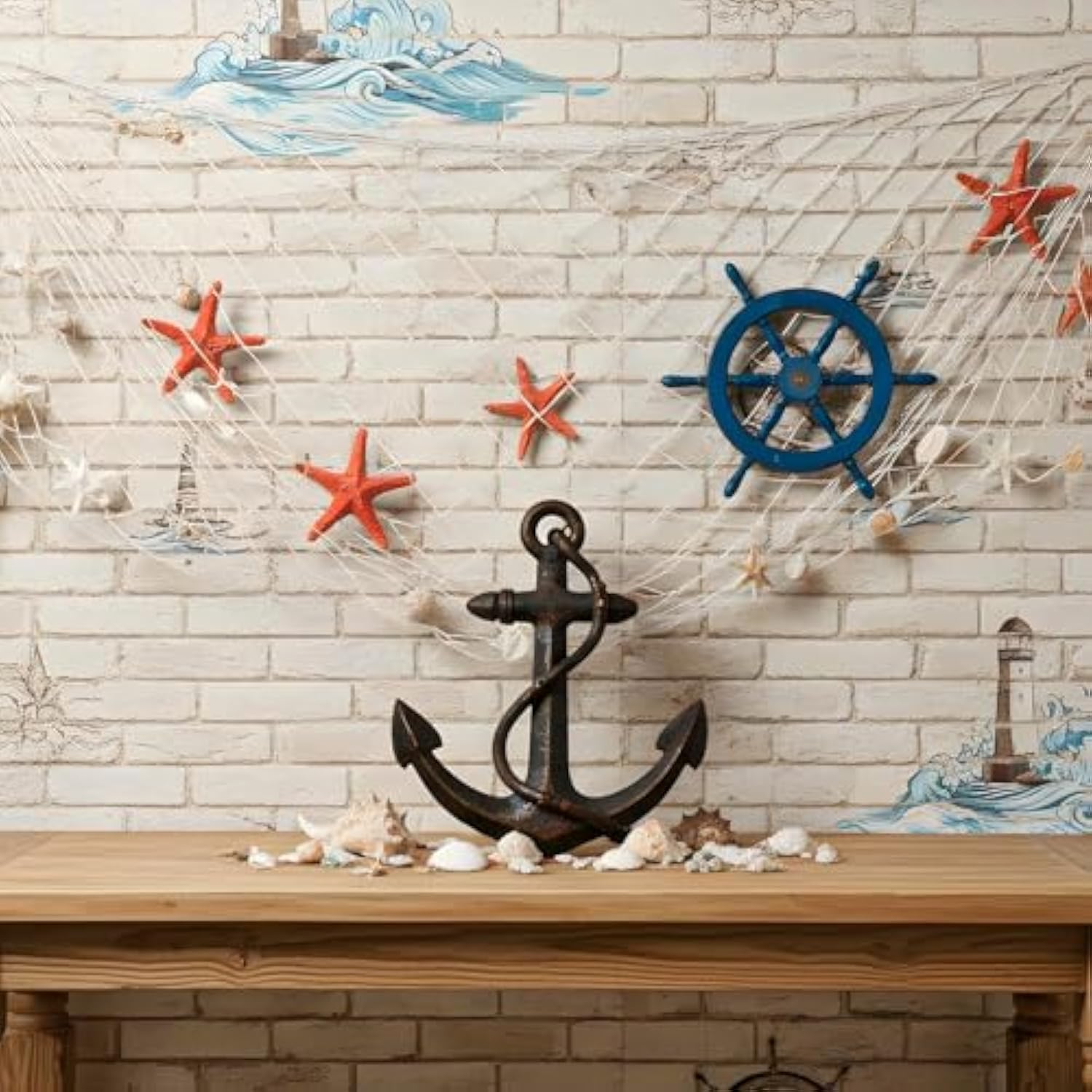 2 Pack Natural Cotton Fish Net Party Decorations Nautical Ocean Theme