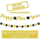 10ft Pre-Strung Gold Glitter "Happy New Year" Banner No-DIY 2026 NYE Sign