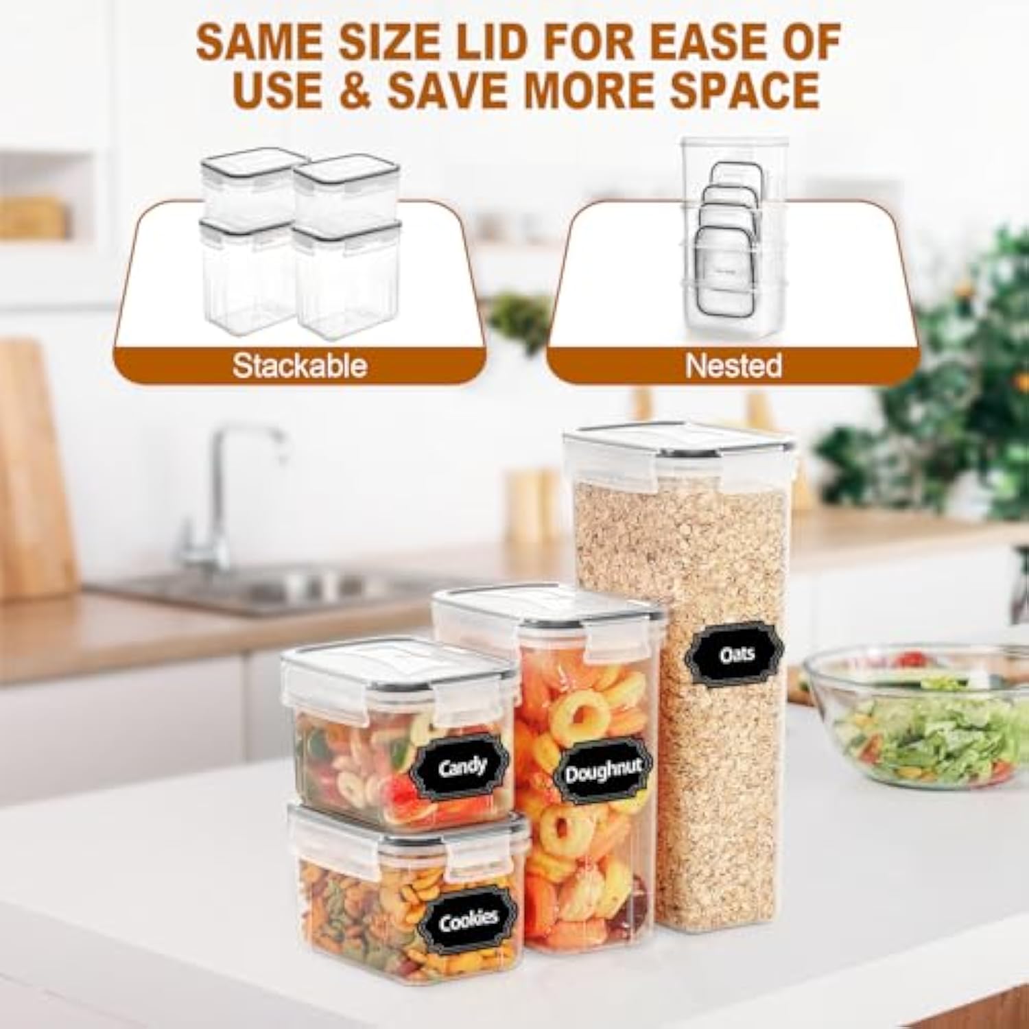 24 Pcs Airtight Food Storage Containers With Lids, Kitchen Pantry Organization And Storage Containers, Plastic Canisters For Flour, Sugar, Cereal And Dry Food, Bpa Free, 40 Labels & Marker