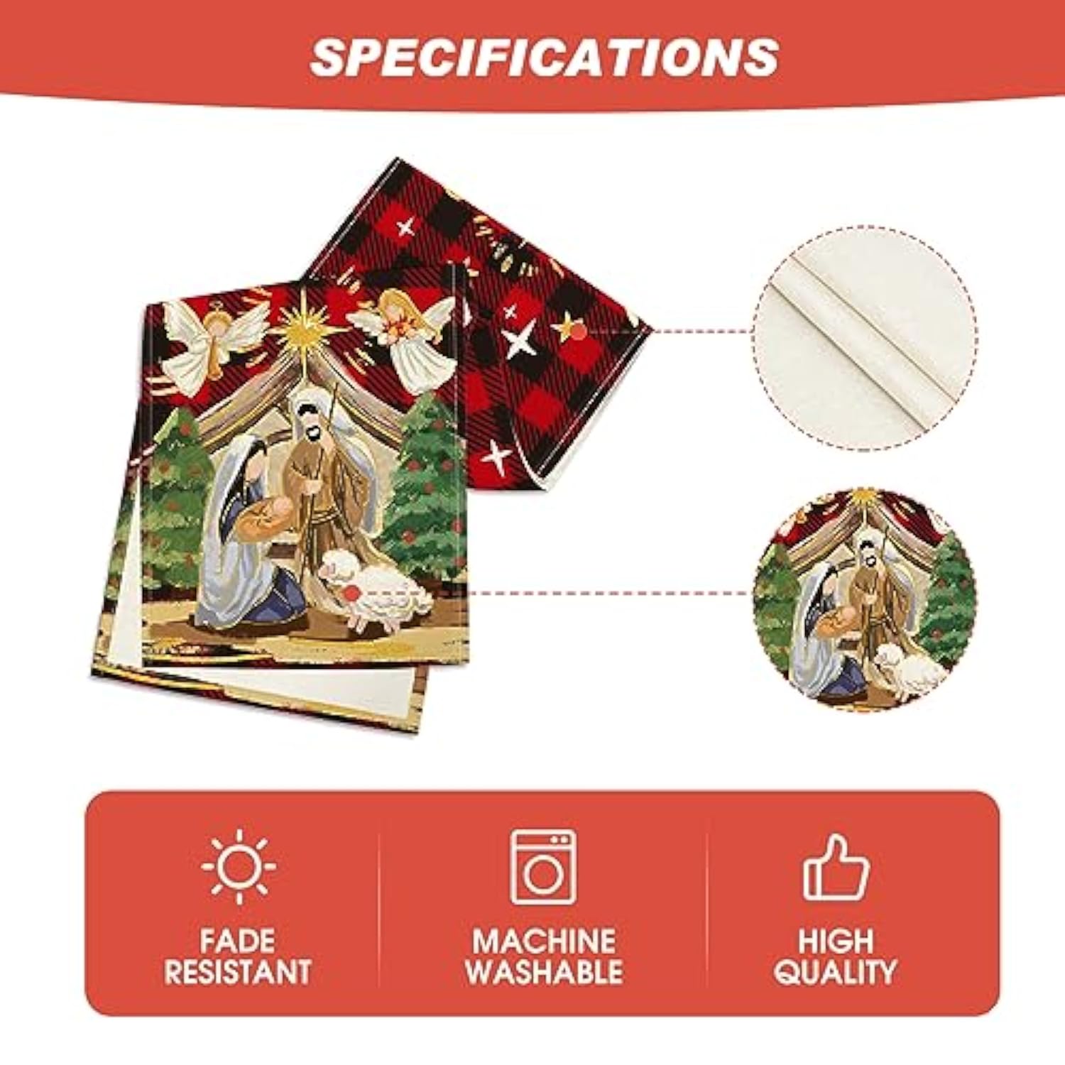 Buffalo Plaid Kogiya Shepherd Christmas Table Runner, Winter O Holy Night Xmas Kitchen Dining Table Decoration For Home Party Decor 13X72 Inch