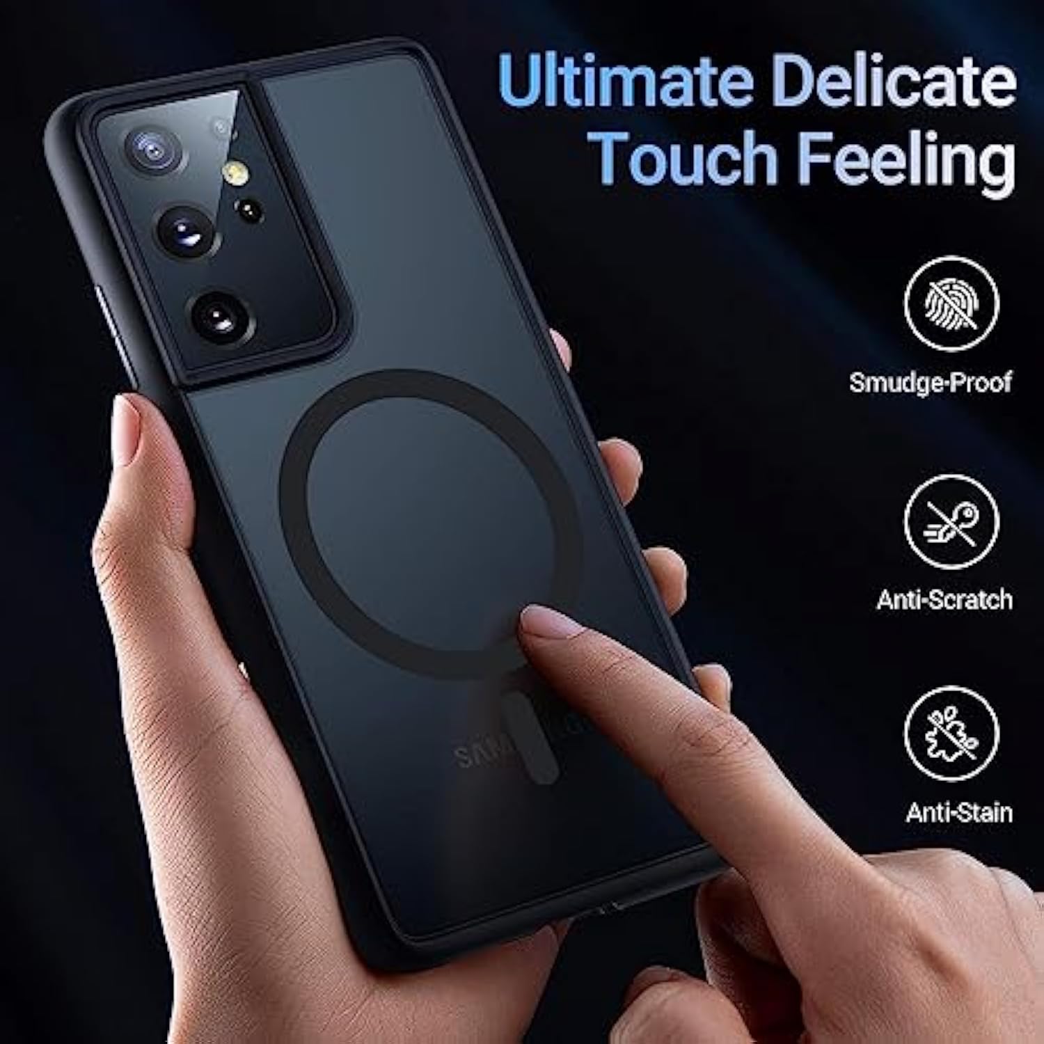 For Samsung Galaxy S21 Ultra Mag Safe Case,Slim Shockproof Protective Cover With Magnetic,Frosted Hard Back Soft Silicone Tpu Bumper Phone Case Compatible Galaxy S21 Ultra 6.8Inch,Matte Black