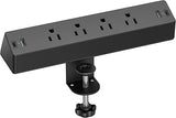 Desk Clamp Power Strip 4 Outlets 4 USB Ports PD20W 6FT Extension Cord Charging Station Black