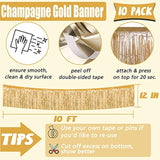 10 Pack 10 Feet Foil Fringe Garland Metallic Tinsel Banner Wall Hanging Curtain Streamers Backdrop For Parade Floats Bachelorette Birthday Party Thanksgiving Christmas Decorations(Champagne Gold)