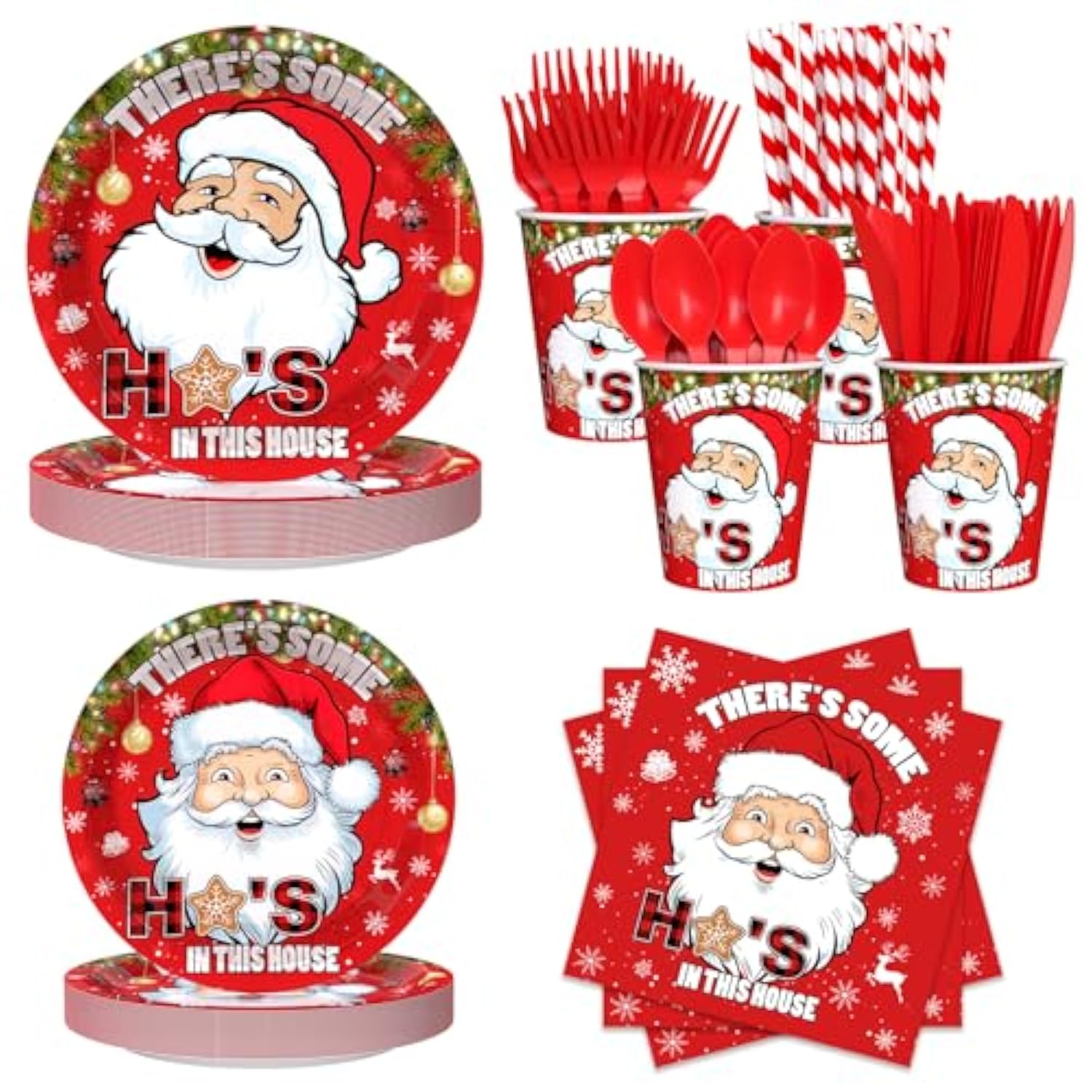 192Pcs Christmas Paper Plates And Napkins Merry Christmas Party Decorations Tableware, Plates, Cup, Funny Xmas Disposable Dinnerware Set Xmas Party Supplies Serve 24 Guests