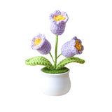 Crochet Flowers Artificial,Small Potted Knitted Orchid Of The Bell Flowers For Car Dashboard, Cute Car Crochet Center Console Decoration,Handmade Traditional Home Decoratio(Purple)