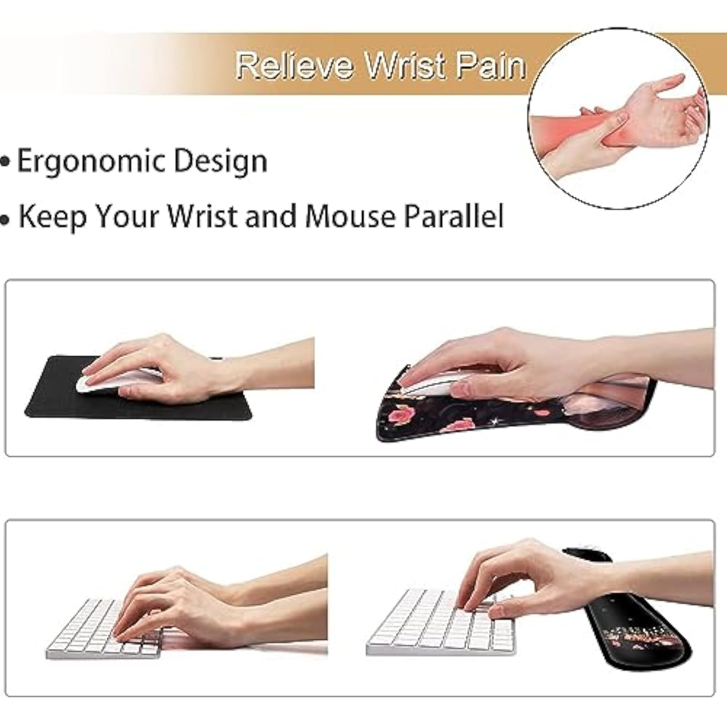 Keyboard Wrist Rest And Mouse Pad Wrist Support Set, Ergonomic Gel Mouse Pad Wrist Rest With Non-Slip Base For Home Office Desk Pad, African American Women Black Girl Black Gaming Mouse Mat
