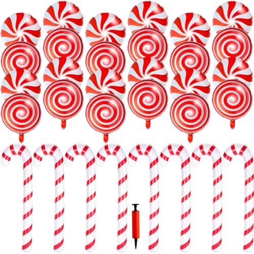 32 Pcs Christmas Candy Cane Balloons Foil Lollipop Swirl Party