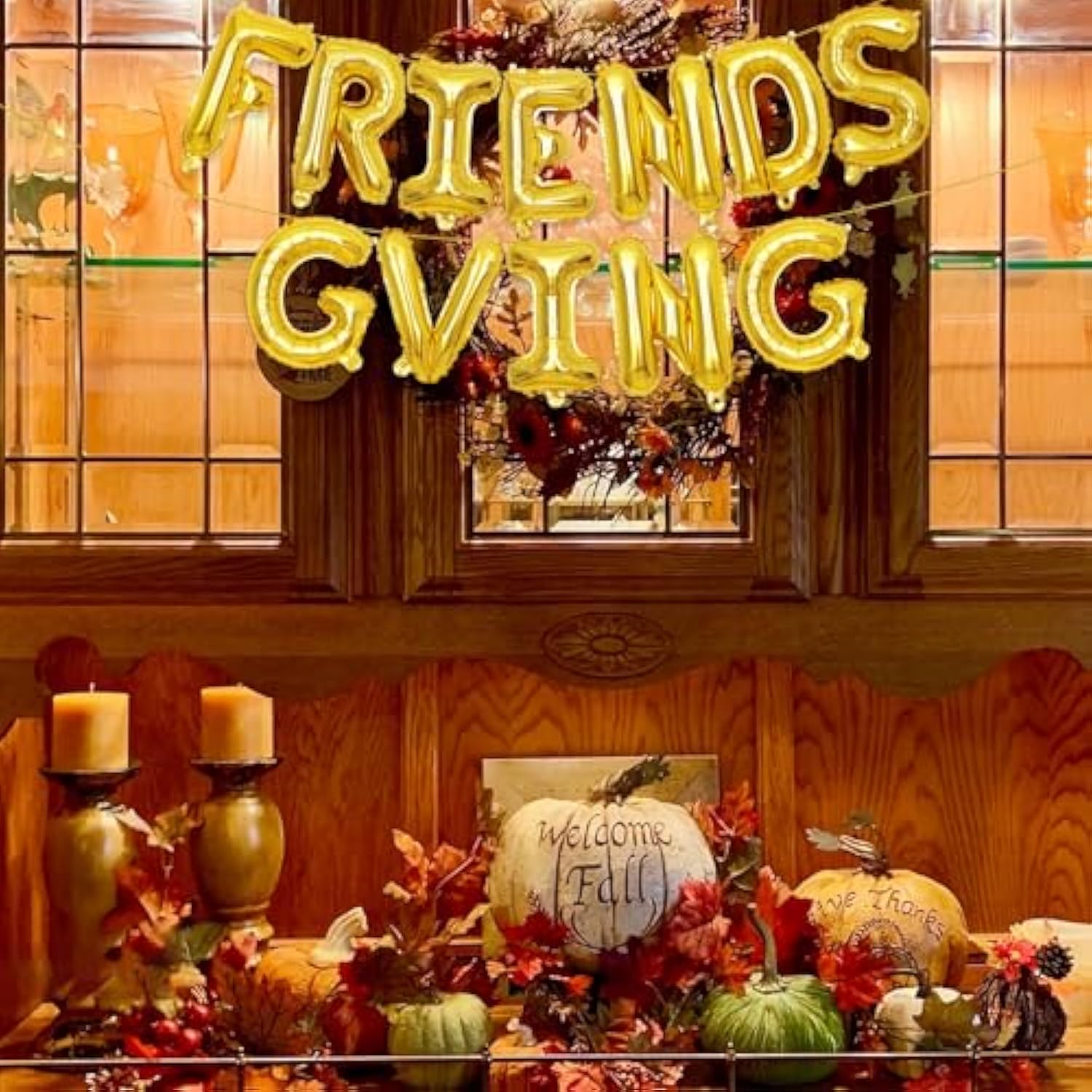 16 Inch Friendsgiving Gold Foil Balloons Banner Thanksgiving Fall Party Decor