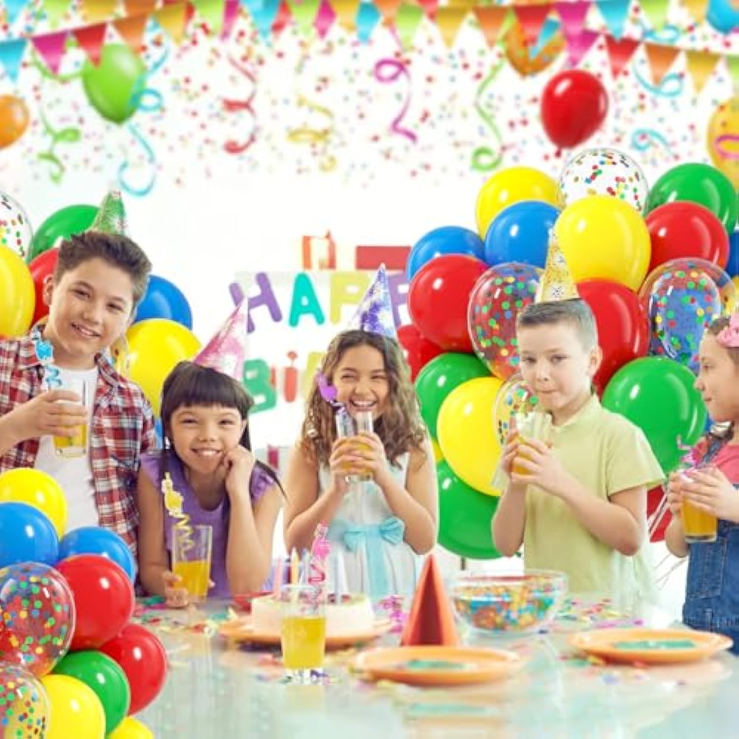 Red Yellow Blue Green Balloons, 60Pcs 12 Inch Latex Bailoons Colourful Confetti Bailoons For Baby Shower Carnival Circus Birthday Party Decorations