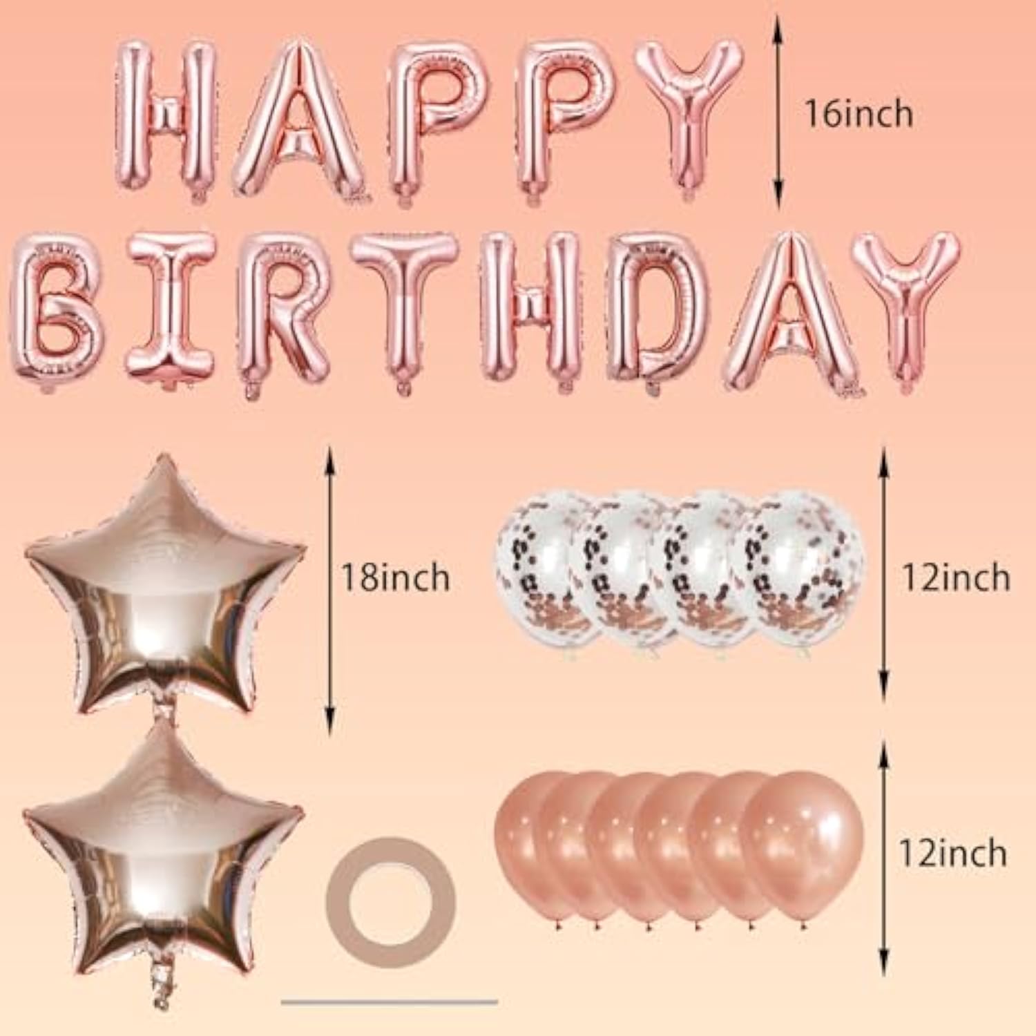 Rose Gold Balloons Happy Birthday Balloons Banner 16 Inch Aluminum Film Letters Balloons For Party Decoration Scene Arrangement Balloon Birthday Event Celebration Decorations