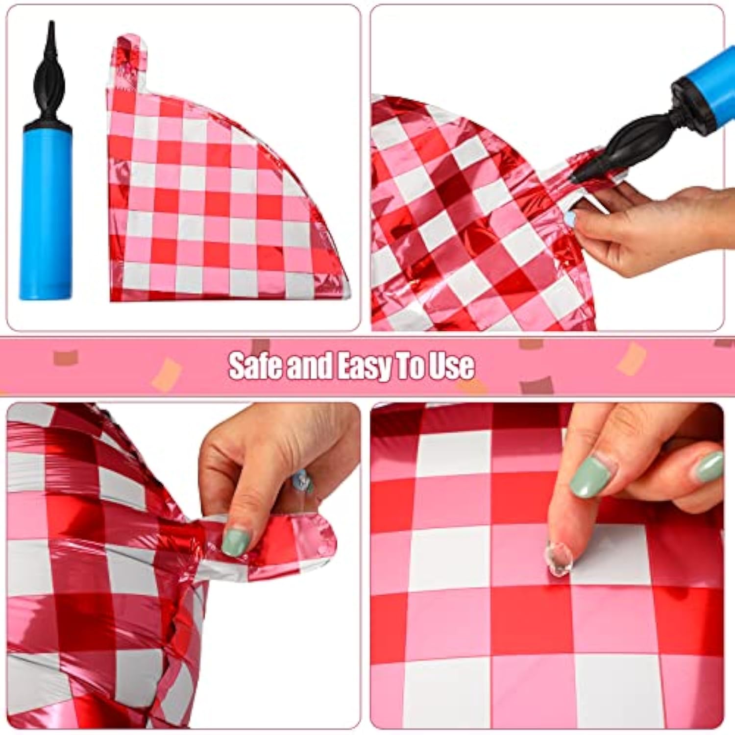 50 Pieces 18 Inches Checkerboard Balloons Aluminum Foil Balloons Party Decorations For Summer Picnic Bbq Party Decor Birthday Holiday Racing Themed Supplies(Red, White)