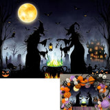 Halloween Witch Backdrop 7x5FT Full Moon Castle Pumpkins Graveyard Party Decor