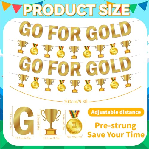 NO-DIY World Soccer Party Decorations, Pre-Strung Go For Gold Banner Trophies Medals Banner, 2026 Sports Game International Competition Themed Photo Booth Props, Football Competition Party Decorations