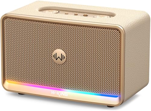 Bluetooth Home Speaker 210W Max- Retro Wireless Speakers with Rich Bass, 24H Playtime, BT5.4/AUX/TF/USB Inputs, Fast Charging, 4-Color Ambient Light,