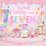 Donut 7Th Birthday Party Decorations Sweet Sassy And Seven Birthday Decor Sweet Sassy And 7 Birthday Backdrop Pastel Donut Balloon Garland Kit With Ice Cream Dessert Balloon Decor For Girl