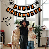 Happy Halloween Banner with Spider and Pumpkin Sign for Party Decorations