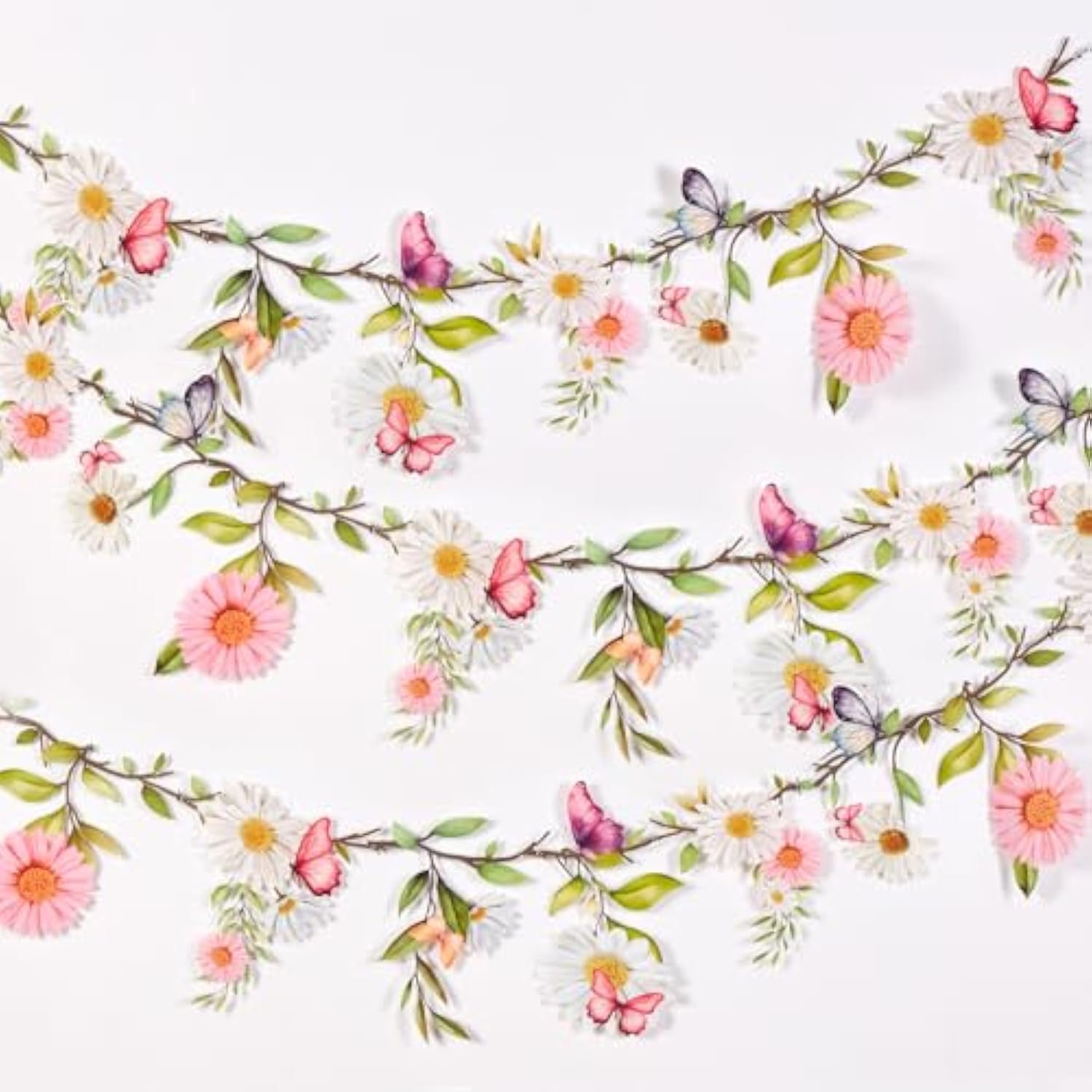 Garden Party Flower Banner Reusable Wildflower Garland For Enchanted Garden Woodland Tropical Theme Wedding Baby Shower Birthday Tea Supplies Girl Decorations - 2 Pcs