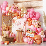 142PCS Fall Balloon Arch Kit with Orange Pink Gold Balloons for Baby Shower Party