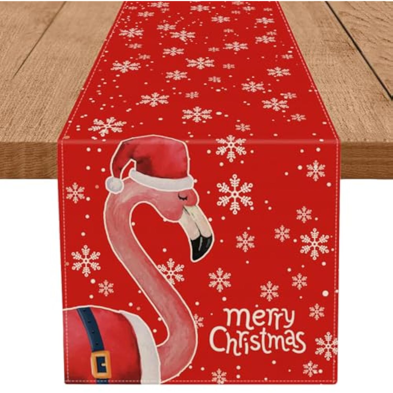 Merry Christmas Table Runner Flamingo Snowflake Red Table Decoration For Home Seasonal Winter Xmas Holiday Indoor Kitchen Dining Decor 13X72 Inch