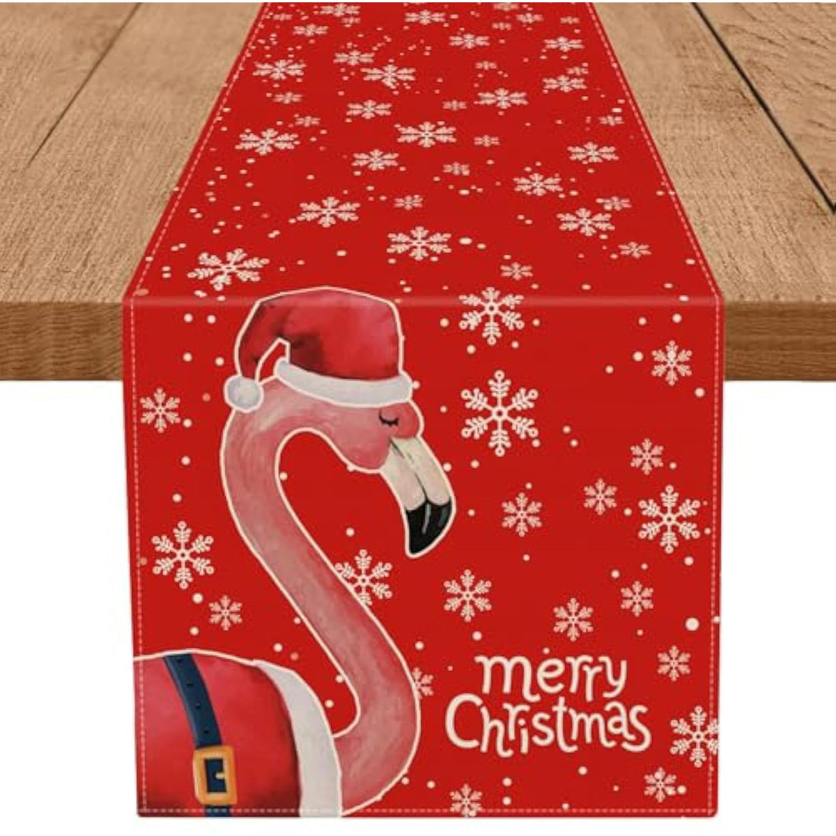 Merry Christmas Table Runner Flamingo Snowflake Red Table Decoration For Home Seasonal Winter Xmas Holiday Indoor Kitchen Dining Decor 13X72 Inch