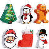 6 Pcs Mini Christmas Piñata with Hanging Loop Include Santa Claus Snowman Penguin Gingerbread Man Xmas Tree Piñata Christmas Mexican Piñata for Holiday Theme Party Supplies Decorations, 5.9''