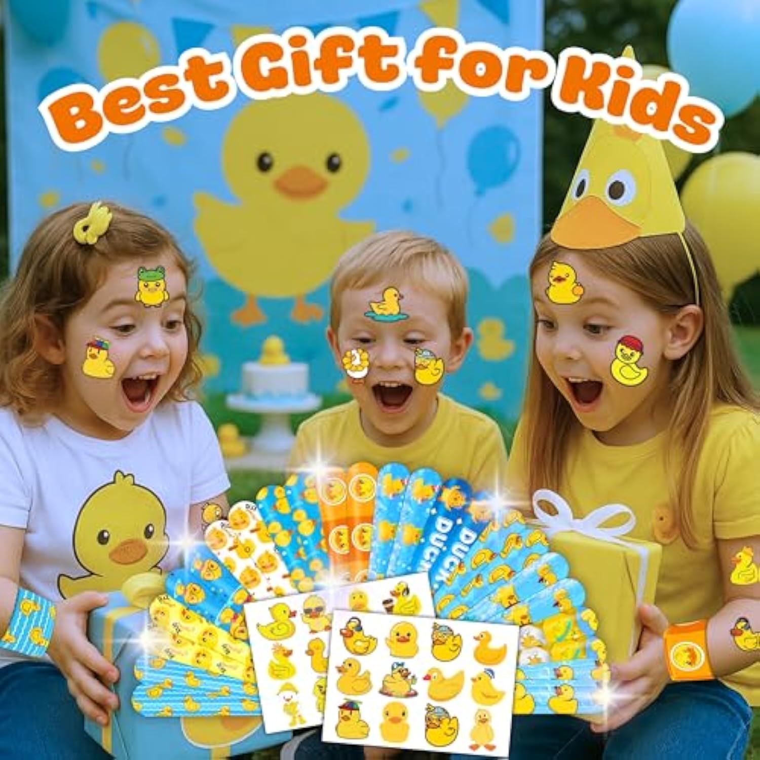 48Pcs Duck Party Favors - 24Pcs Temporary Tattoos & 24Pcs Slap Bracelets - Cute Birthday Party Supplies, Decorations, Baby Shower Gifts, Classroom Prizes, And Rewards For Boys & Girls