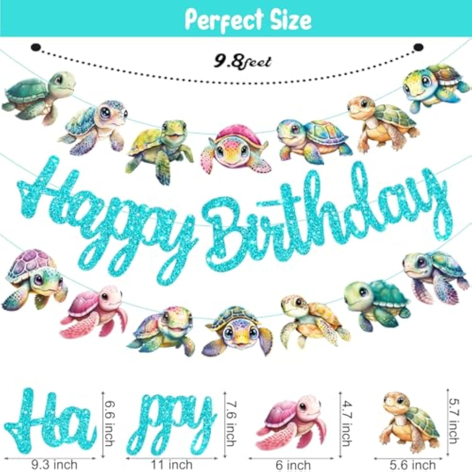 Sea Turtle Happy Birthday Banners 2Pcs Turtle Birthday Party Decorations Glitter Blue Under The Sea Turtles Theme Cutout Banners For Ocean Sea Animals Baby Shower Birthday Party Supplies