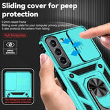 For Samsung Galaxy S22 Case With Camera Lens Cover Hd Screen Protector, Dual Layer Military-Grade Drop Tested Magnetic Ring Holder Kickstand Protective Phone Case For Samsung Galaxy S22 5G (Mint)